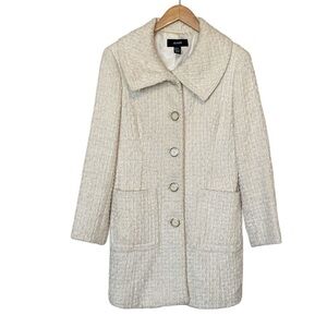 Alfani Creme Tweed Lined Midi Button Front Peacoat 6